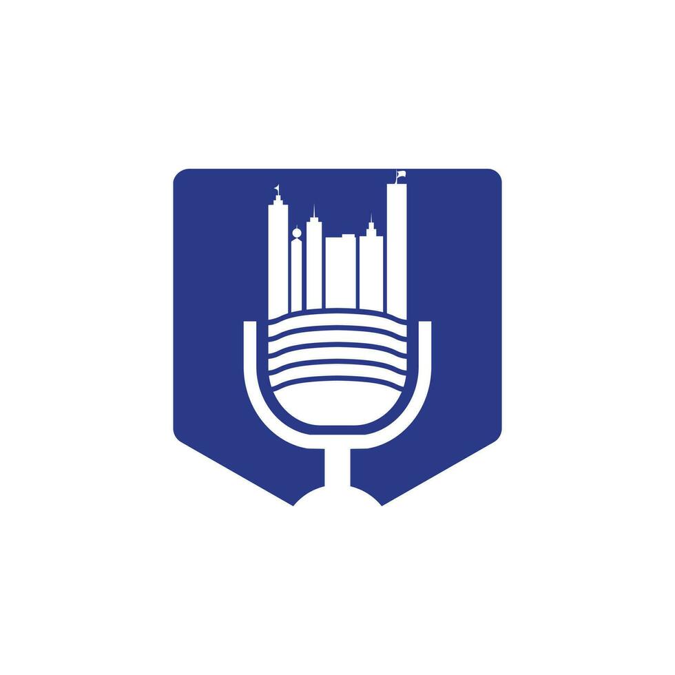 plantilla de diseño de logotipo de vector de podcast urbano. concepto de logotipo de la ciudad de podcast.