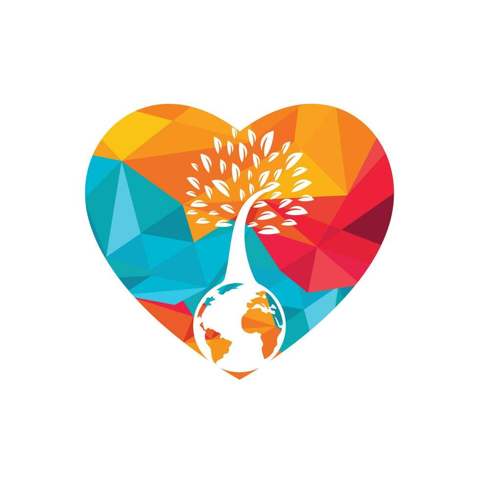 árbol de globo con plantilla de diseño de logotipo de vector de corazón. planeta y eco símbolo o icono.