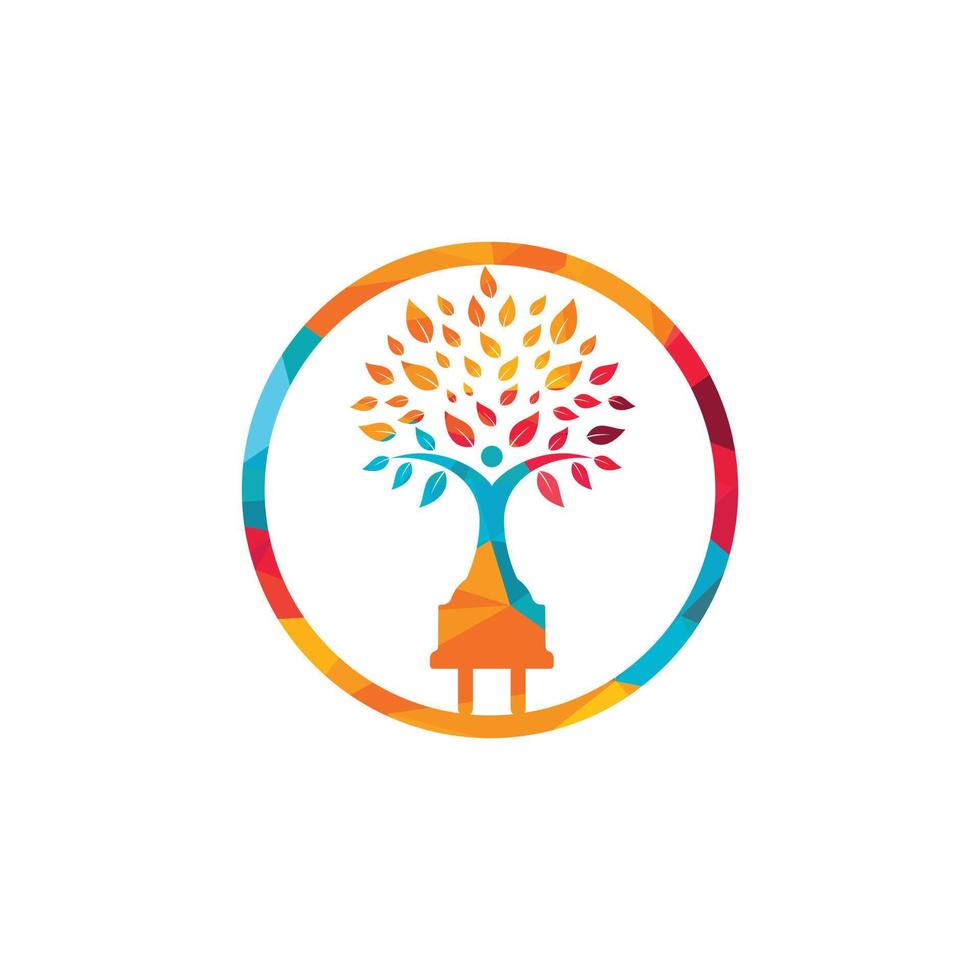 Electric cord and human tree vector logo design. Green energy electricity logo concept.