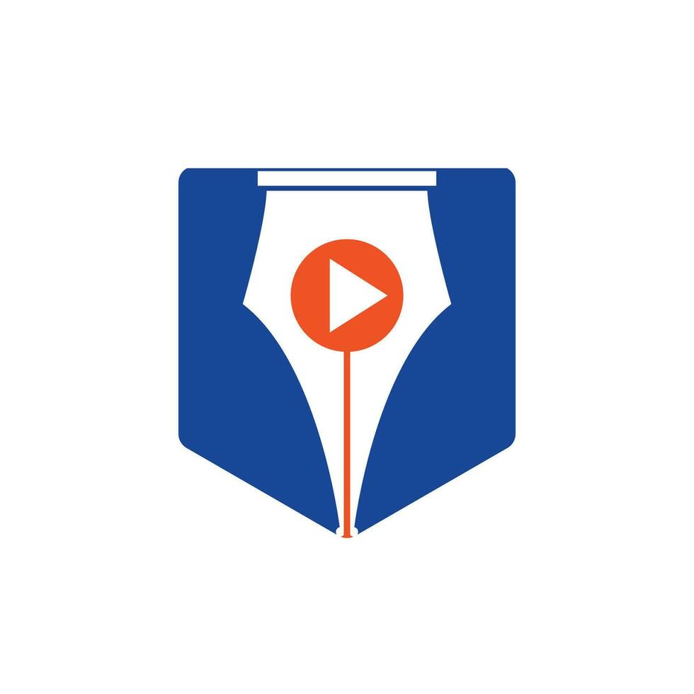 diseño de logotipo de vector de pluma de medios. diseño del icono del logotipo del botón de reproducción y lápiz.