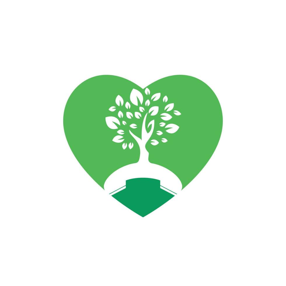 Nature call vector logo design. Handset tree with heart icon design template.