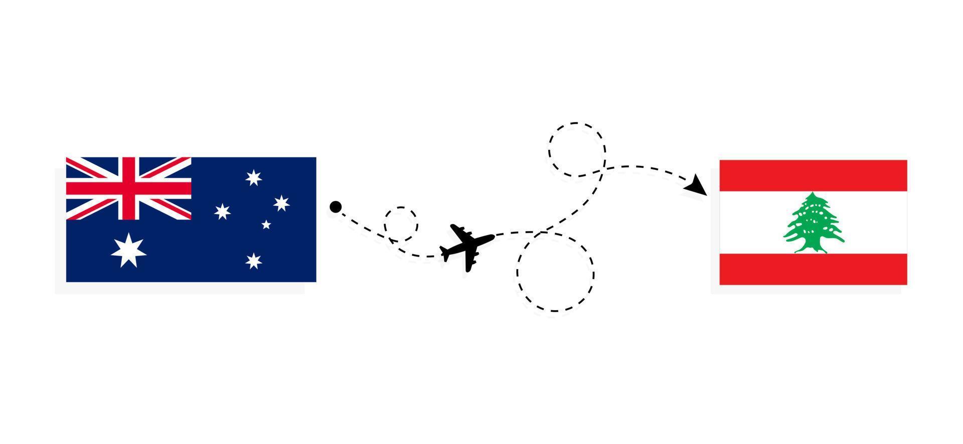 vuelo y viaje desde australia al líbano en avión de pasajeros concepto de viaje vector