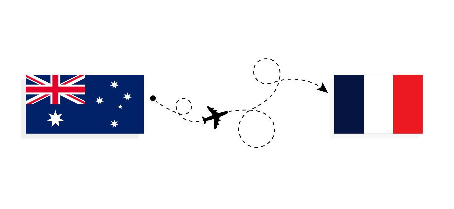 Flight and travel from Australia to France by passenger airplane Travel concept vector
