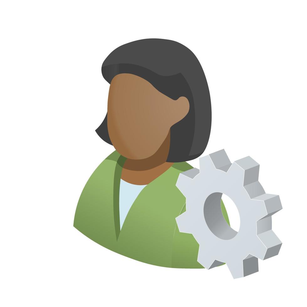 mujer negra con icono de configuración de icono de engranaje o instrucción vector