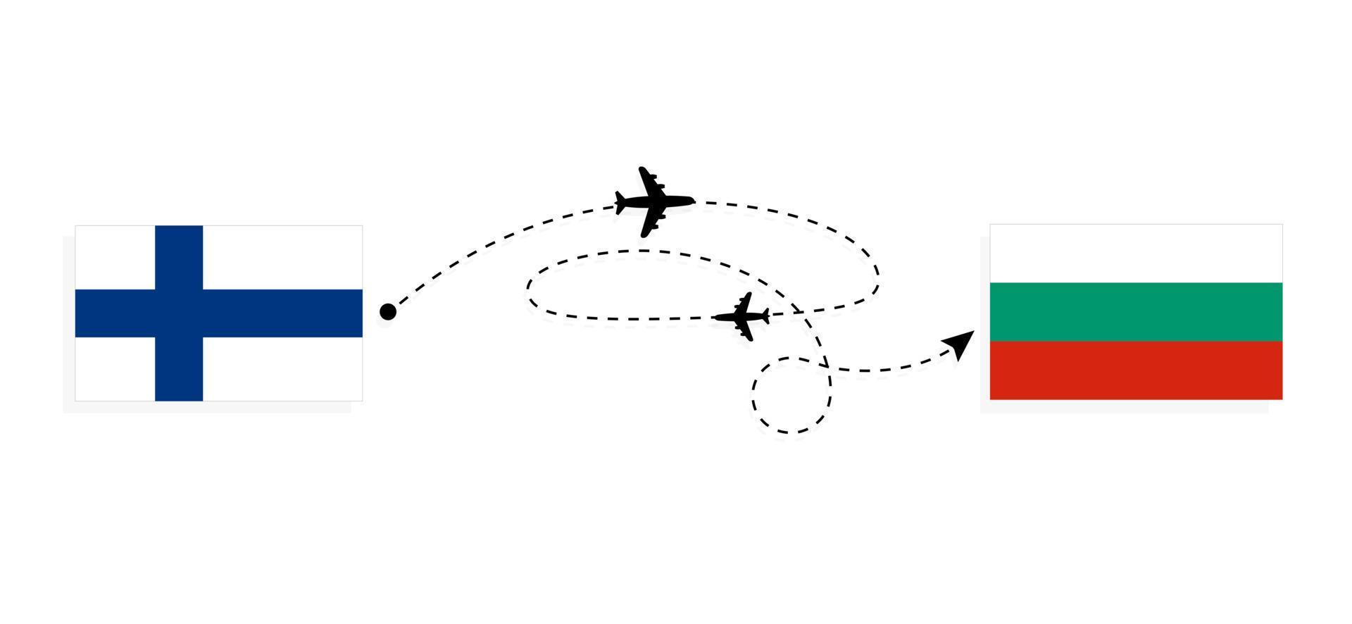 Flight and travel from Finland to Bulgaria by passenger airplane Travel concept vector