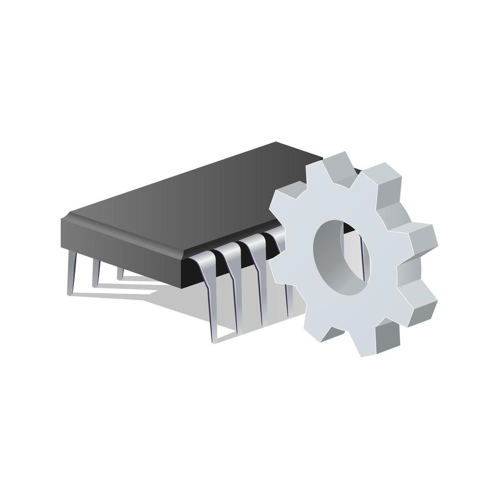 Computer microchip or processor for microcircuit with gear icon Settings icon or instruction vector