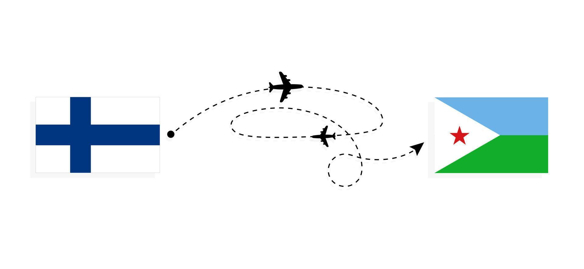 Flight and travel from Finland to Djibouti by passenger airplane Travel concept vector