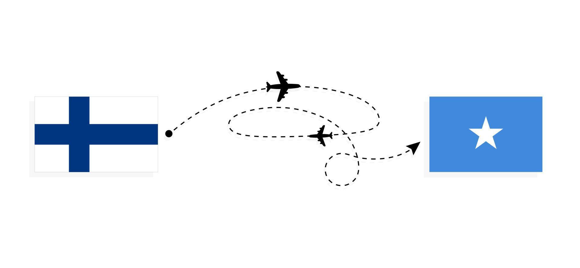 Flight and travel from Finland to Somalia by passenger airplane Travel concept vector