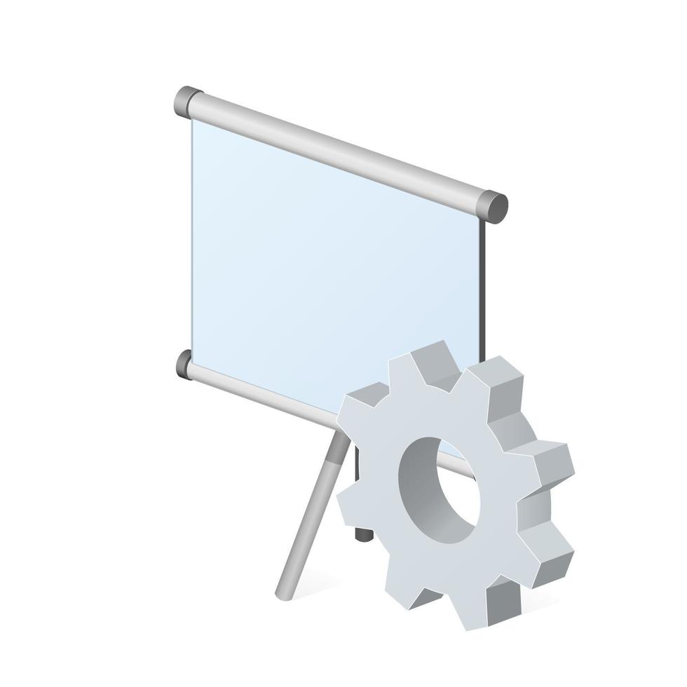 Projection screen or painting canvas with gear icon Settings icon or instruction vector