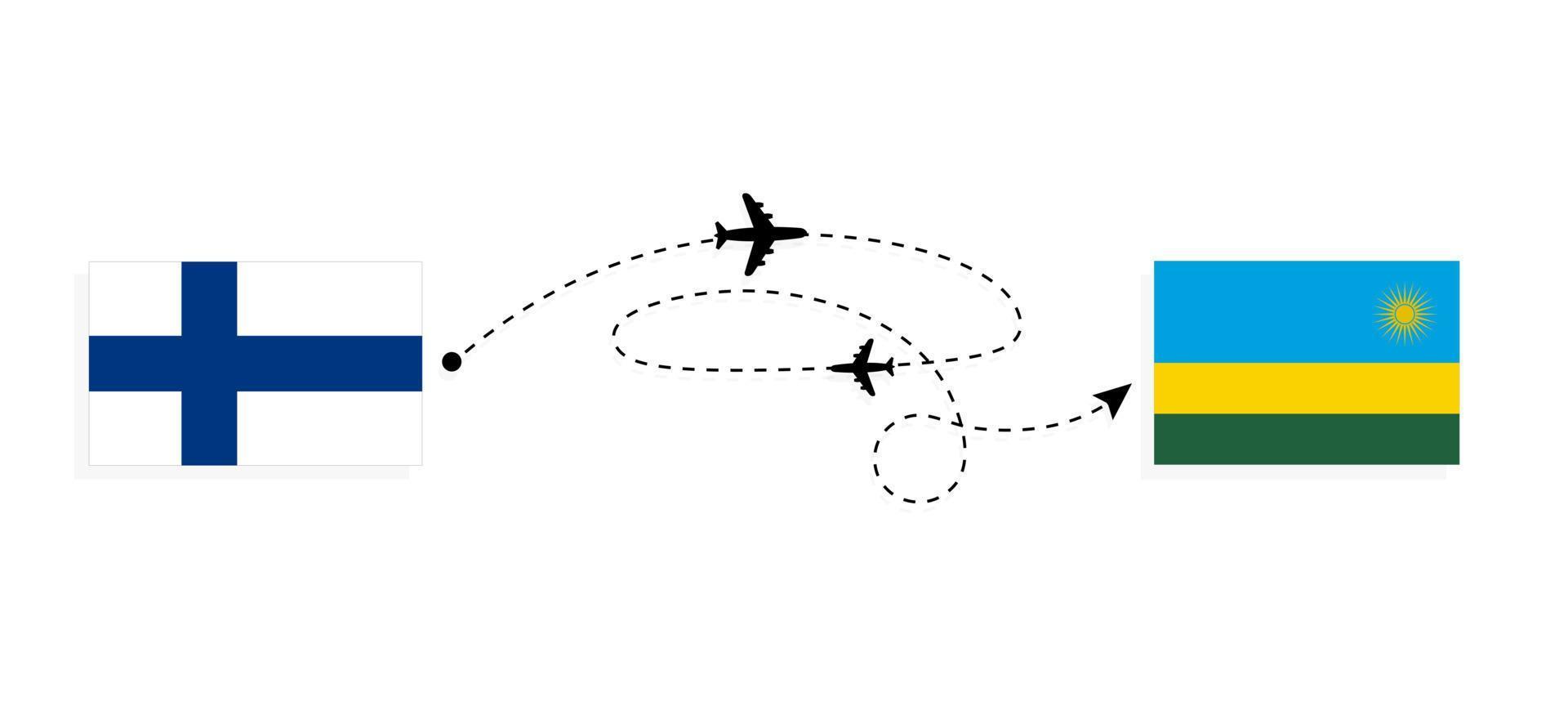Flight and travel from Finland to Rwanda by passenger airplane Travel concept vector