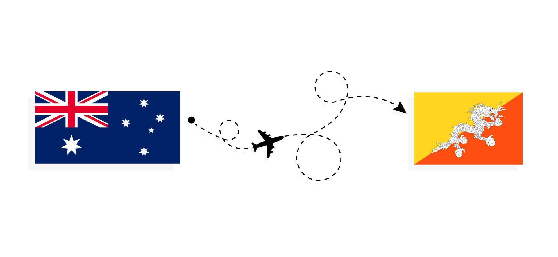 vuelo y viaje desde australia a bután en avión de pasajeros concepto de viaje vector