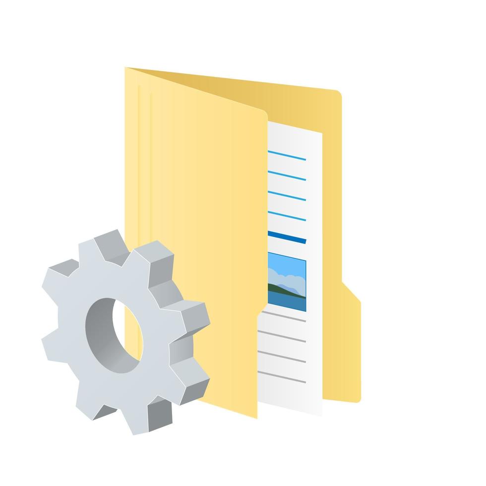 Folder and computer file with gear icon Settings icon or instruction vector