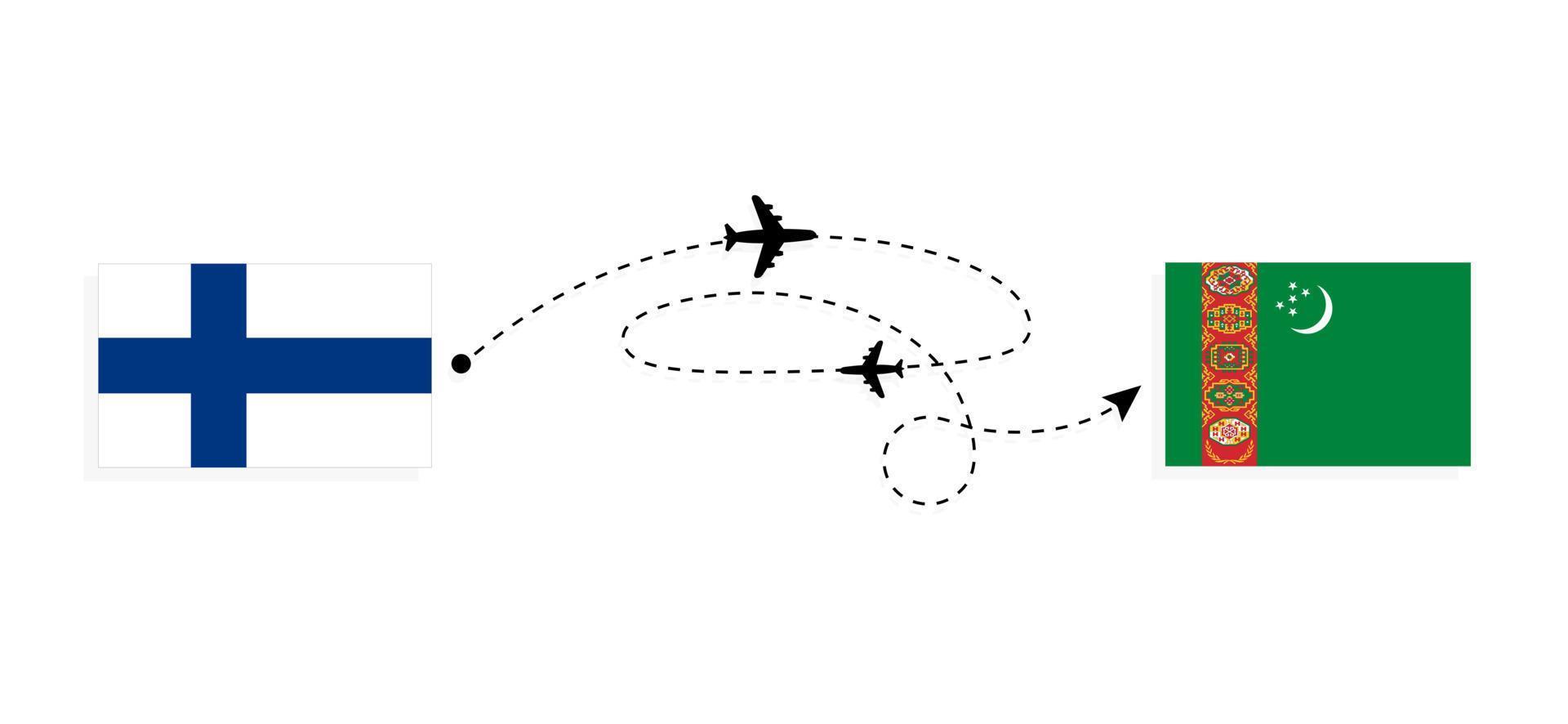 Flight and travel from Finland to Turkmenistan by passenger airplane Travel concept vector