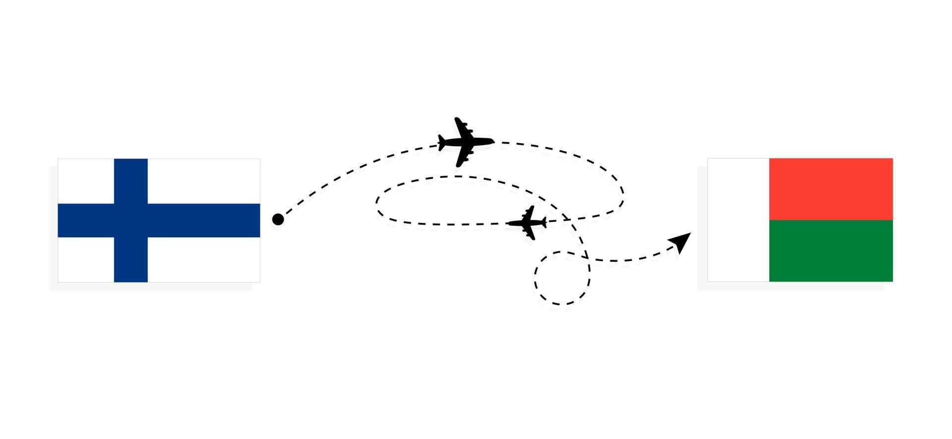 Flight and travel from Finland to Madagascar by passenger airplane Travel concept vector