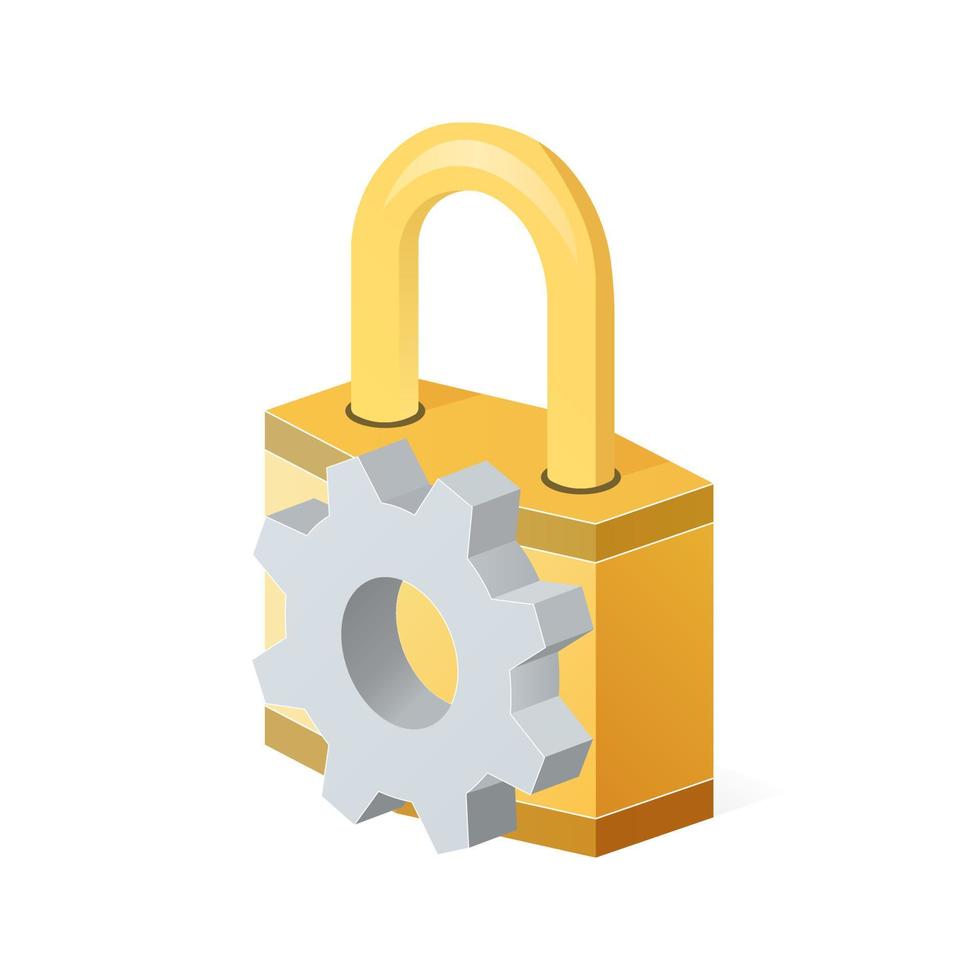 Volumetric lock icon or password with gear icon Settings icon or instruction vector