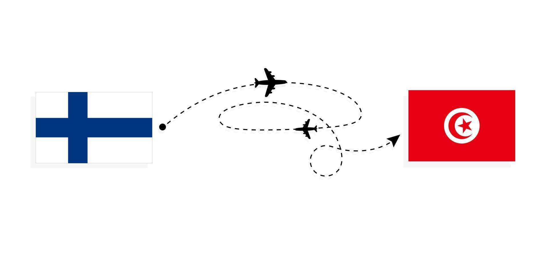Flight and travel from Finland to Tunisia by passenger airplane Travel concept vector