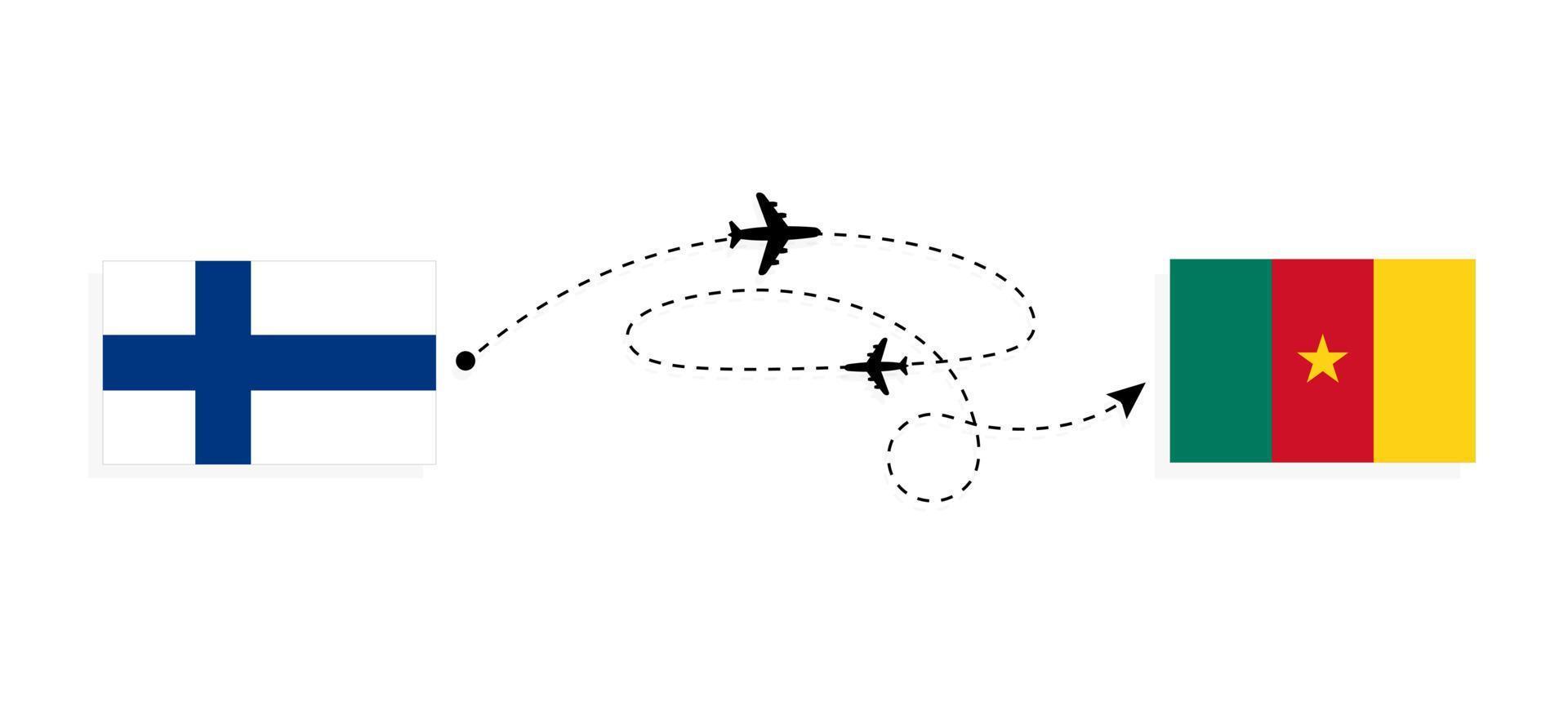 Flight and travel from Finland to Cameroon by passenger airplane Travel concept vector