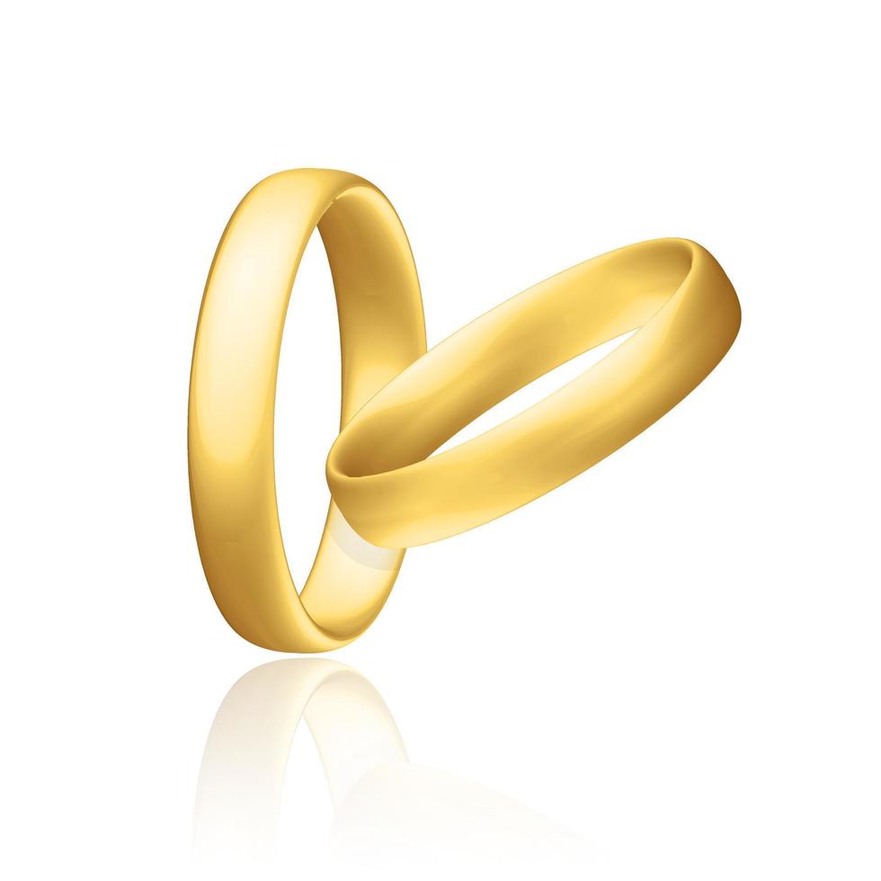 Golden realistic wedding rings with reflection Anniversary romantic surprise vector