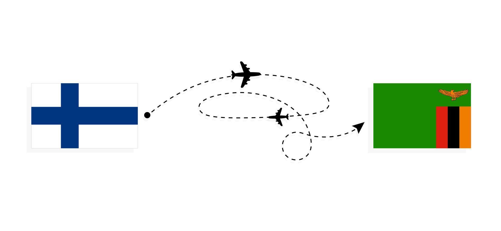 Flight and travel from Finland to Zambia by passenger airplane Travel concept vector