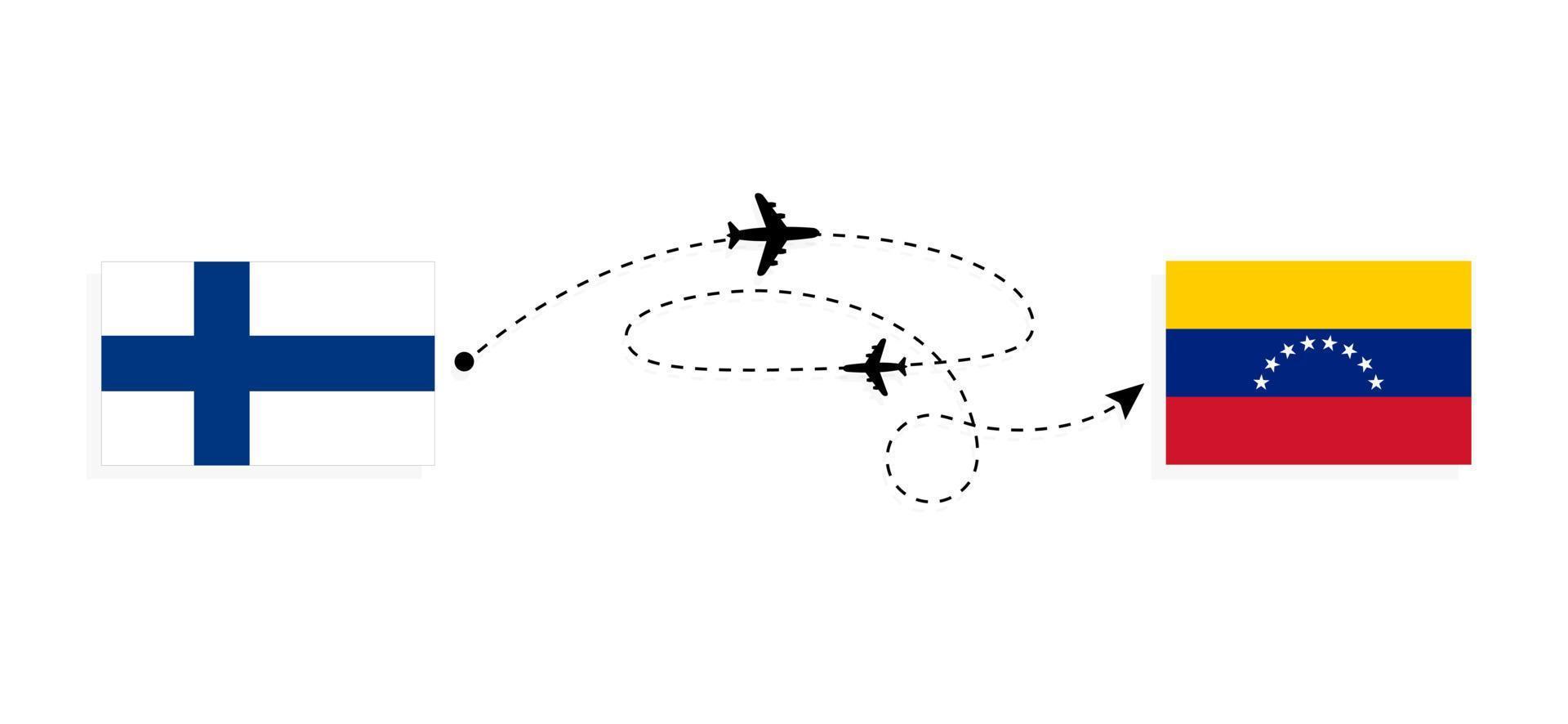 Flight and travel from Finland to Venezuela by passenger airplane Travel concept vector