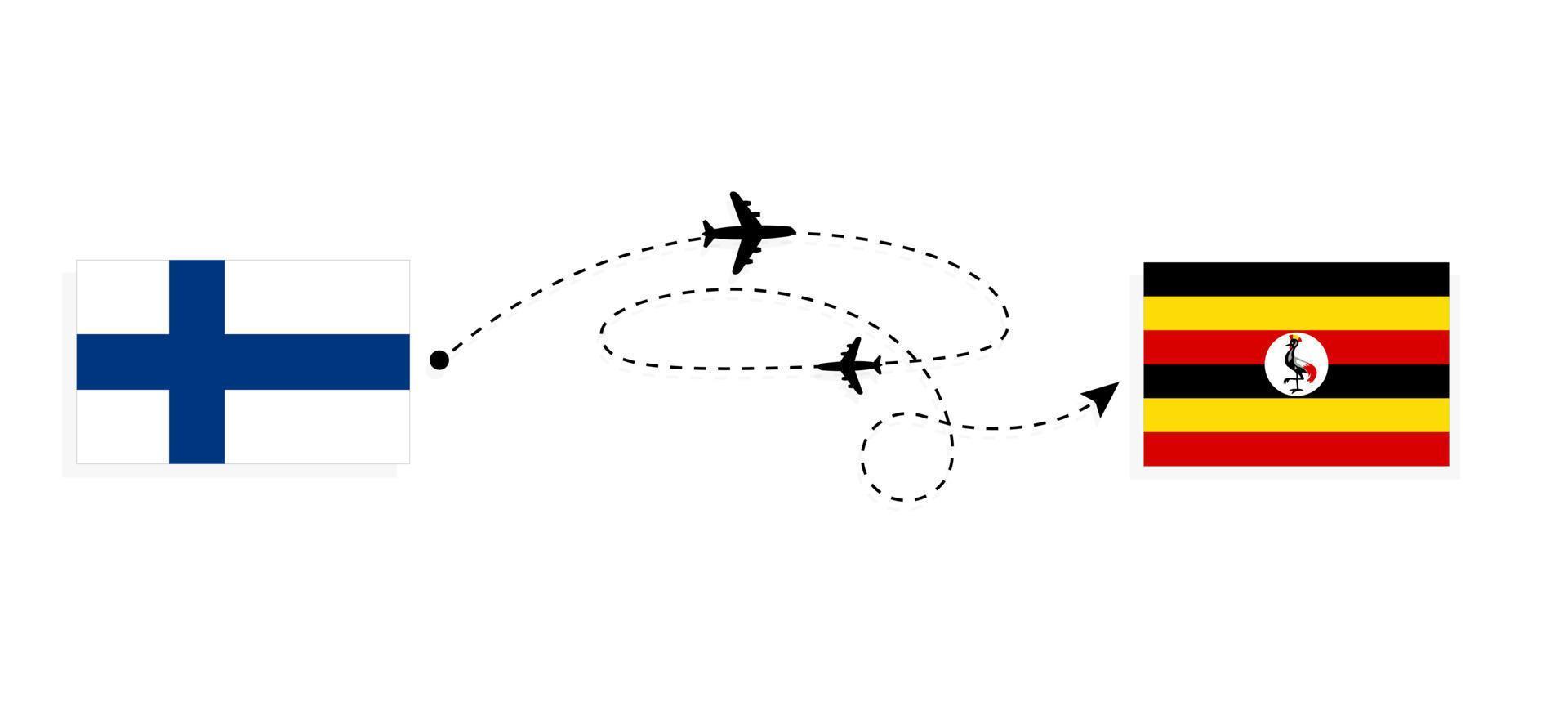 Flight and travel from Finland to Uganda by passenger airplane Travel concept vector