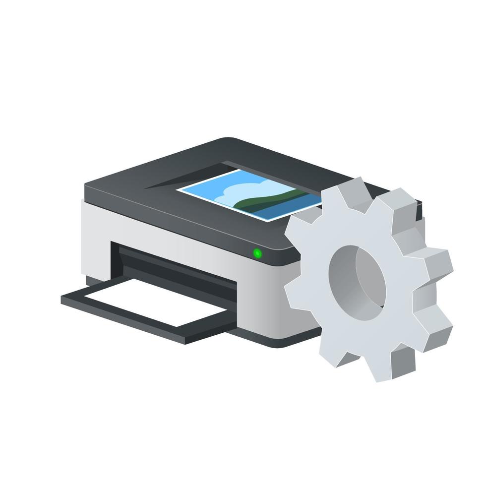 Printer icon for personal computer  with gear icon Settings icon or instruction vector