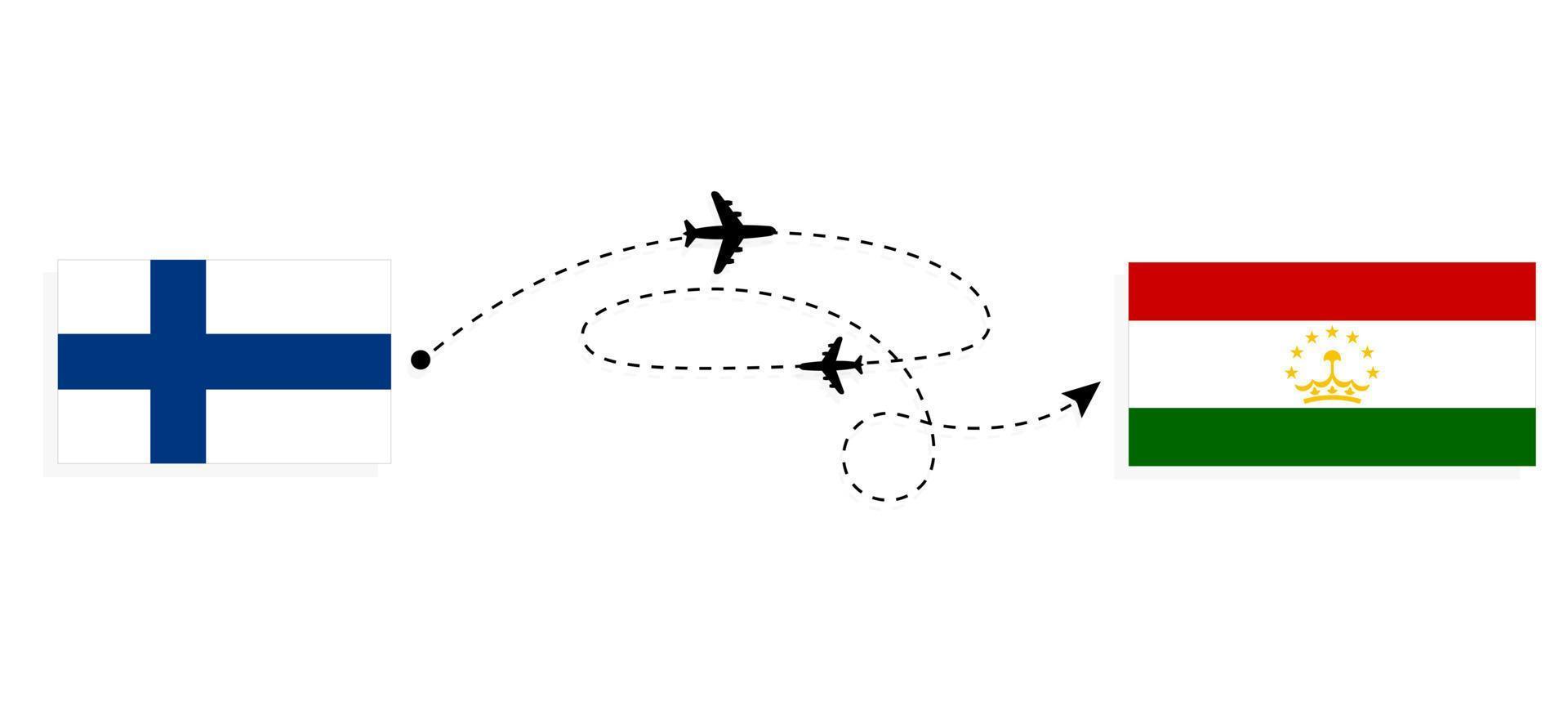Flight and travel from Finland to Tajikistan by passenger airplane Travel concept vector