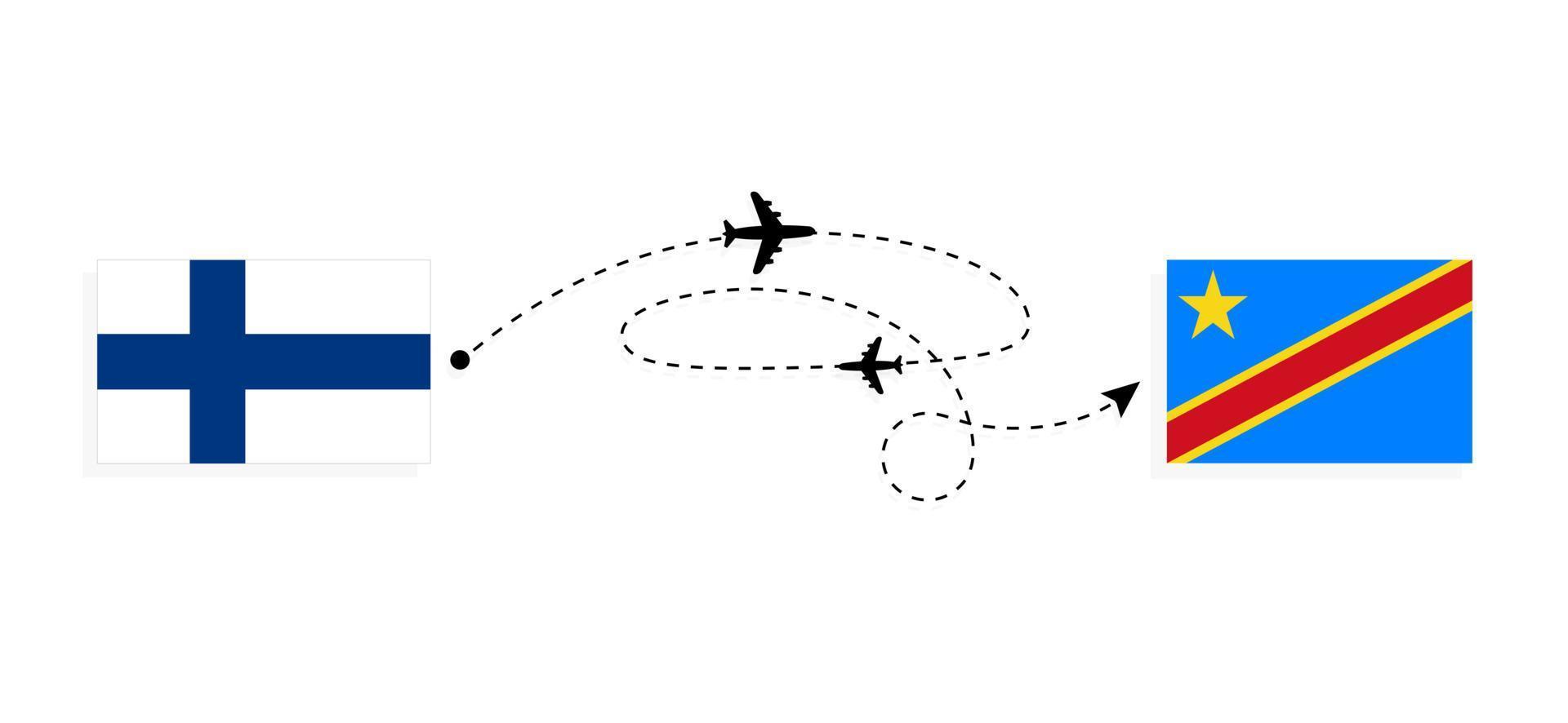 vuelo y viaje desde finlandia a la república democrática del congo por concepto de viaje en avión de pasajeros vector