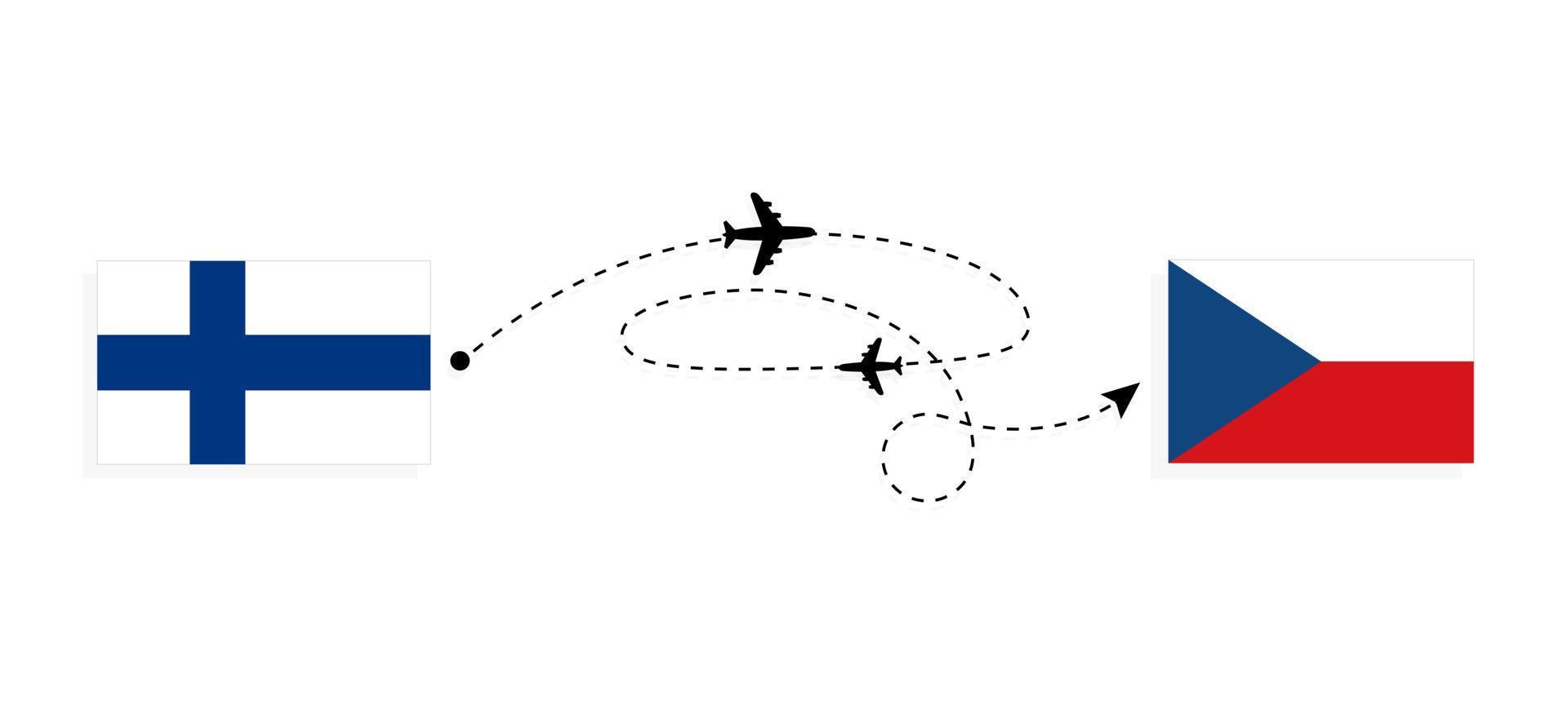 Flight and travel from Finland to Czechia by passenger airplane Travel concept vector