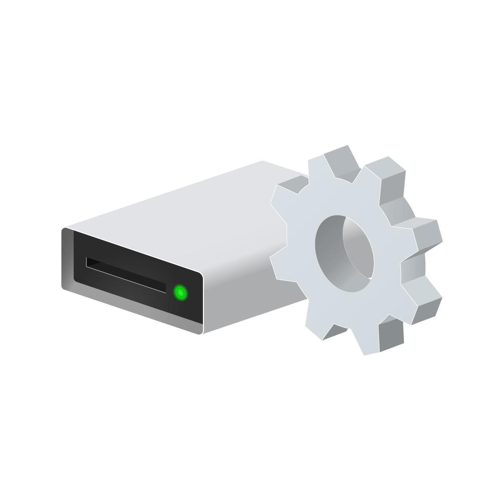 Disk drive for personal computer with gear icon Settings icon or