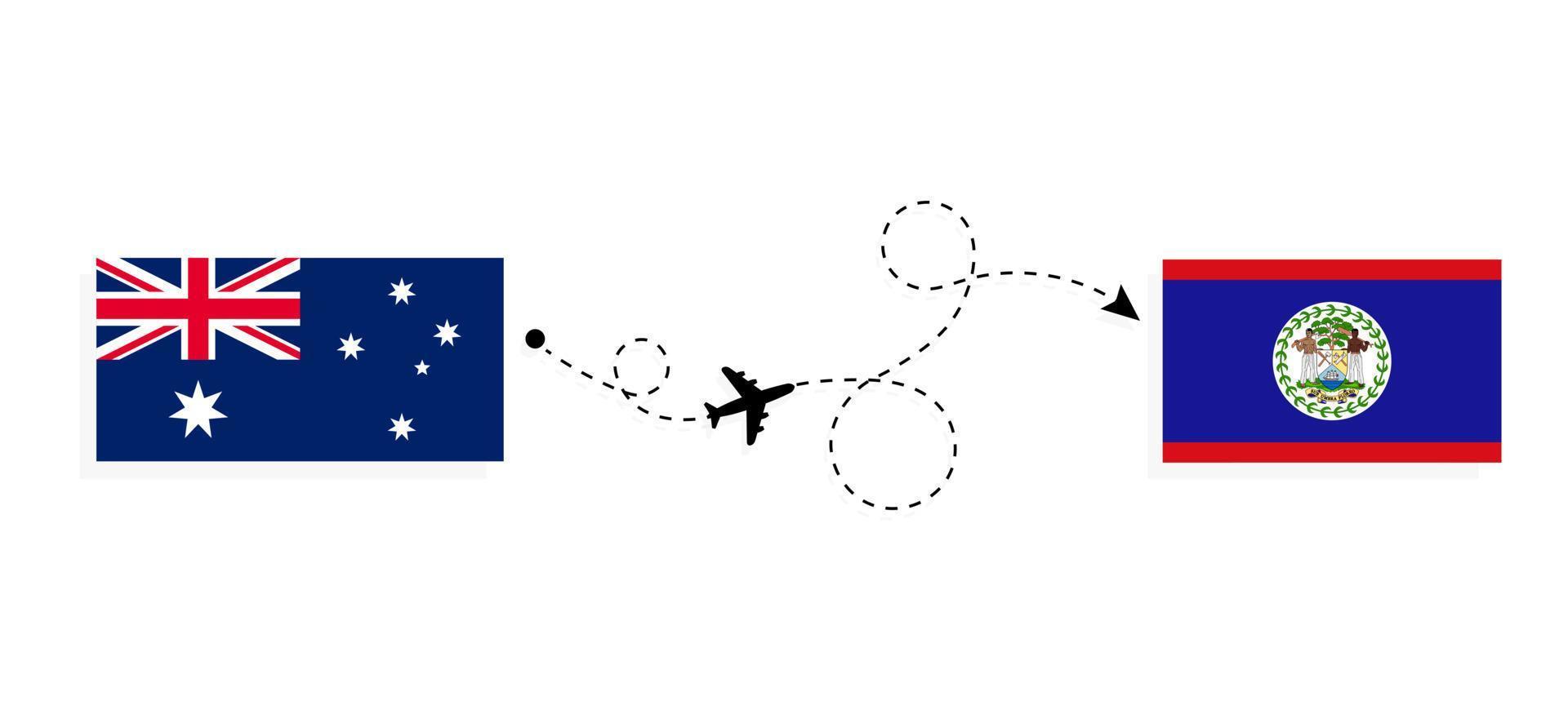 vuelo y viaje desde australia a belice en avión de pasajeros concepto de viaje vector