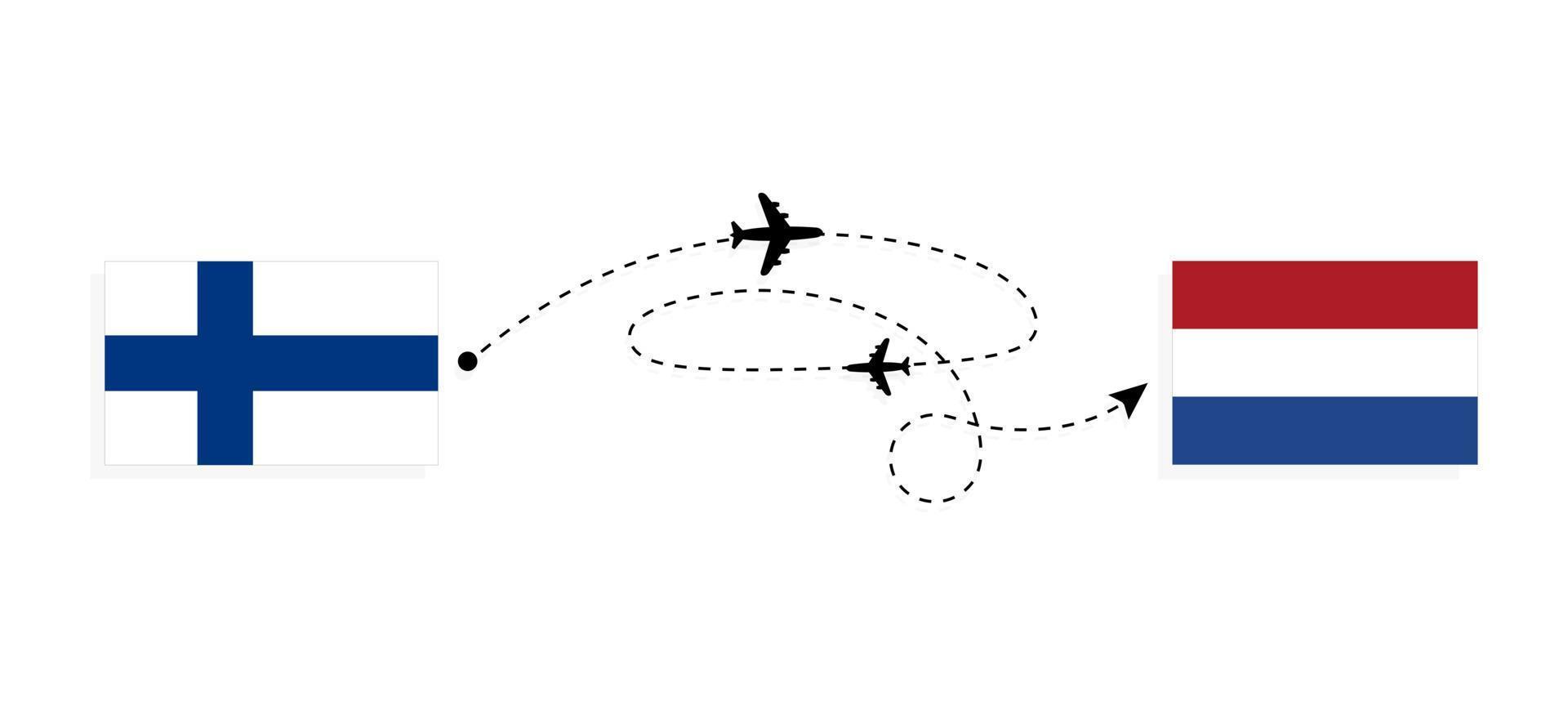 Flight and travel from Finland to Netherlands by passenger airplane Travel concept vector