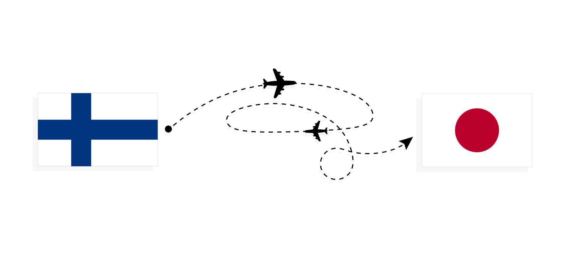 Flight and travel from Finland to Japan by passenger airplane Travel concept vector