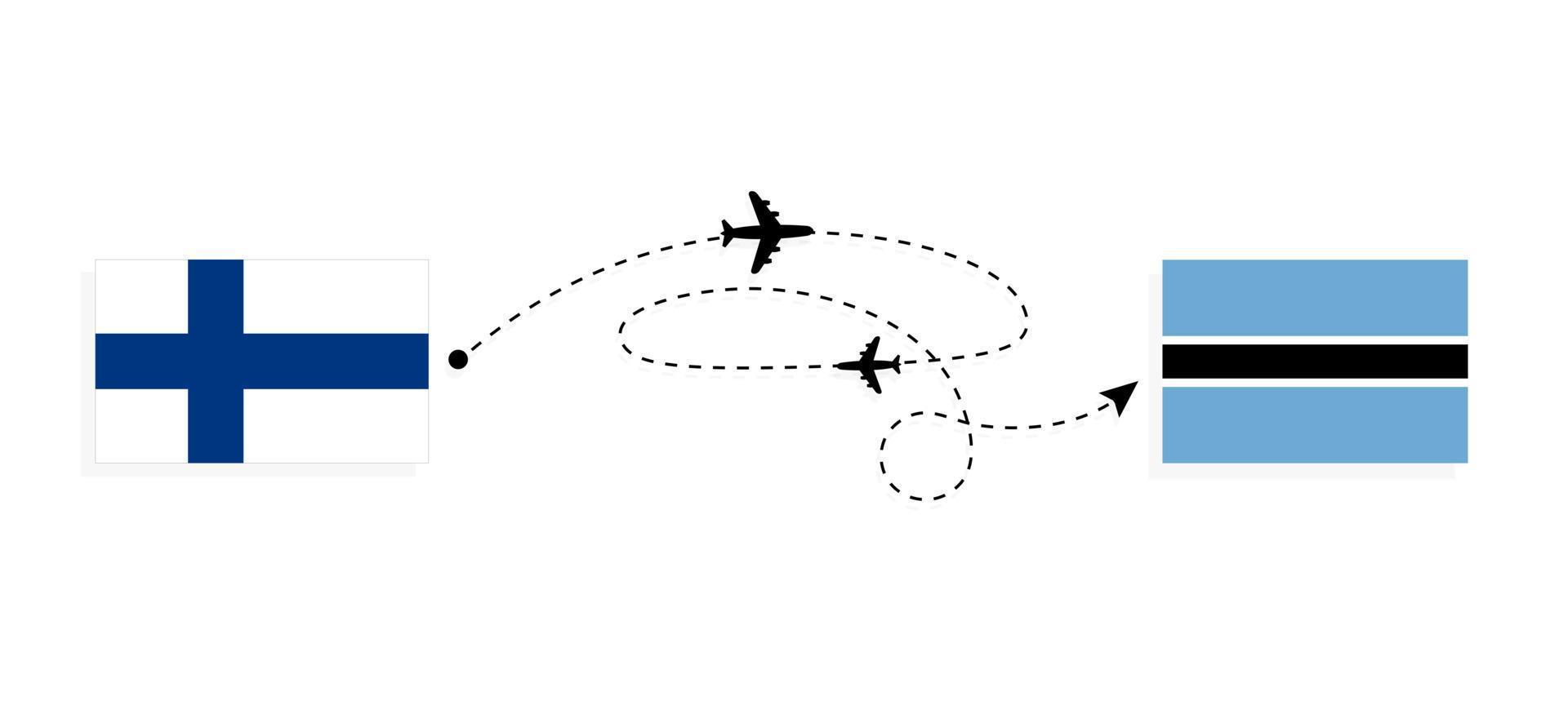 Flight and travel from Finland to Botswana by passenger airplane Travel concept vector