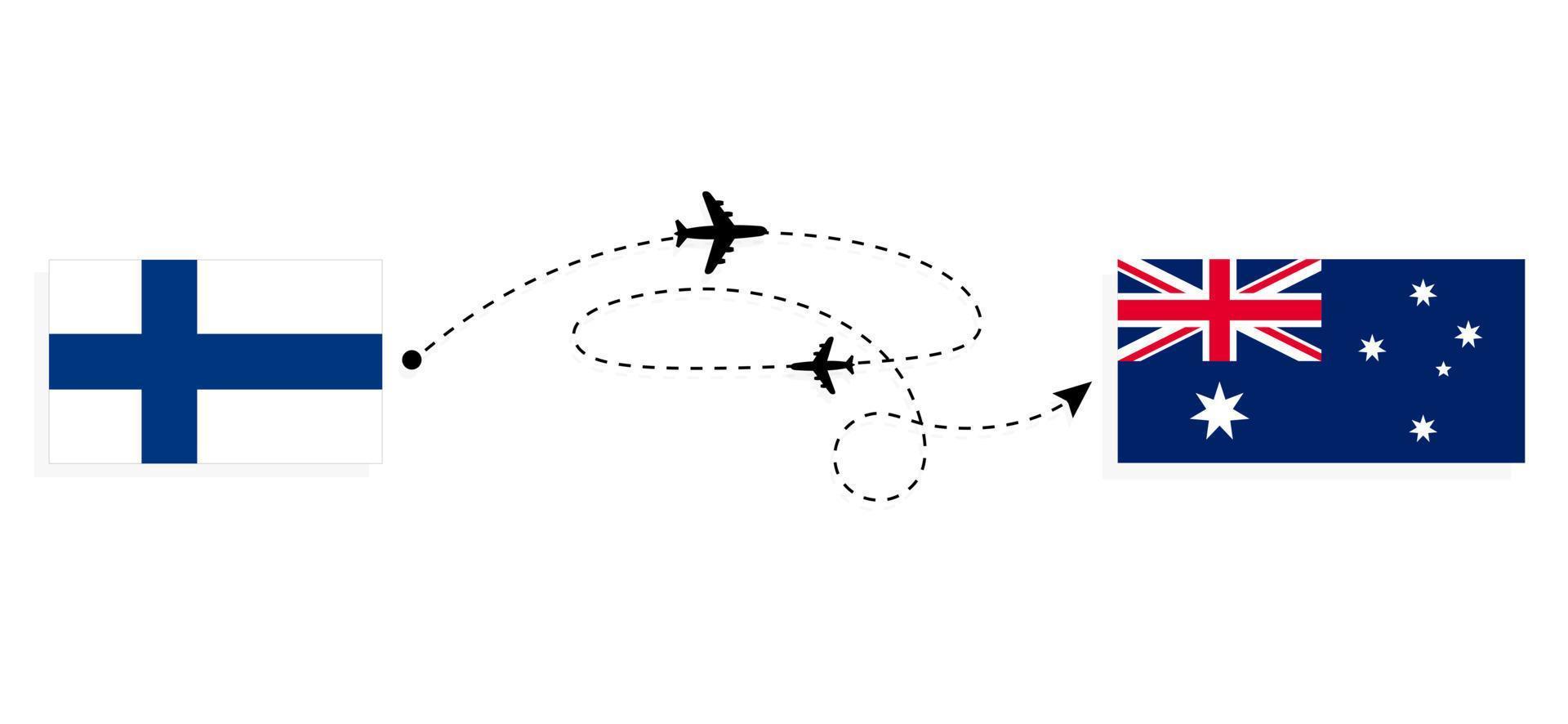 Flight and travel from Finland to Australia by passenger airplane Travel concept vector