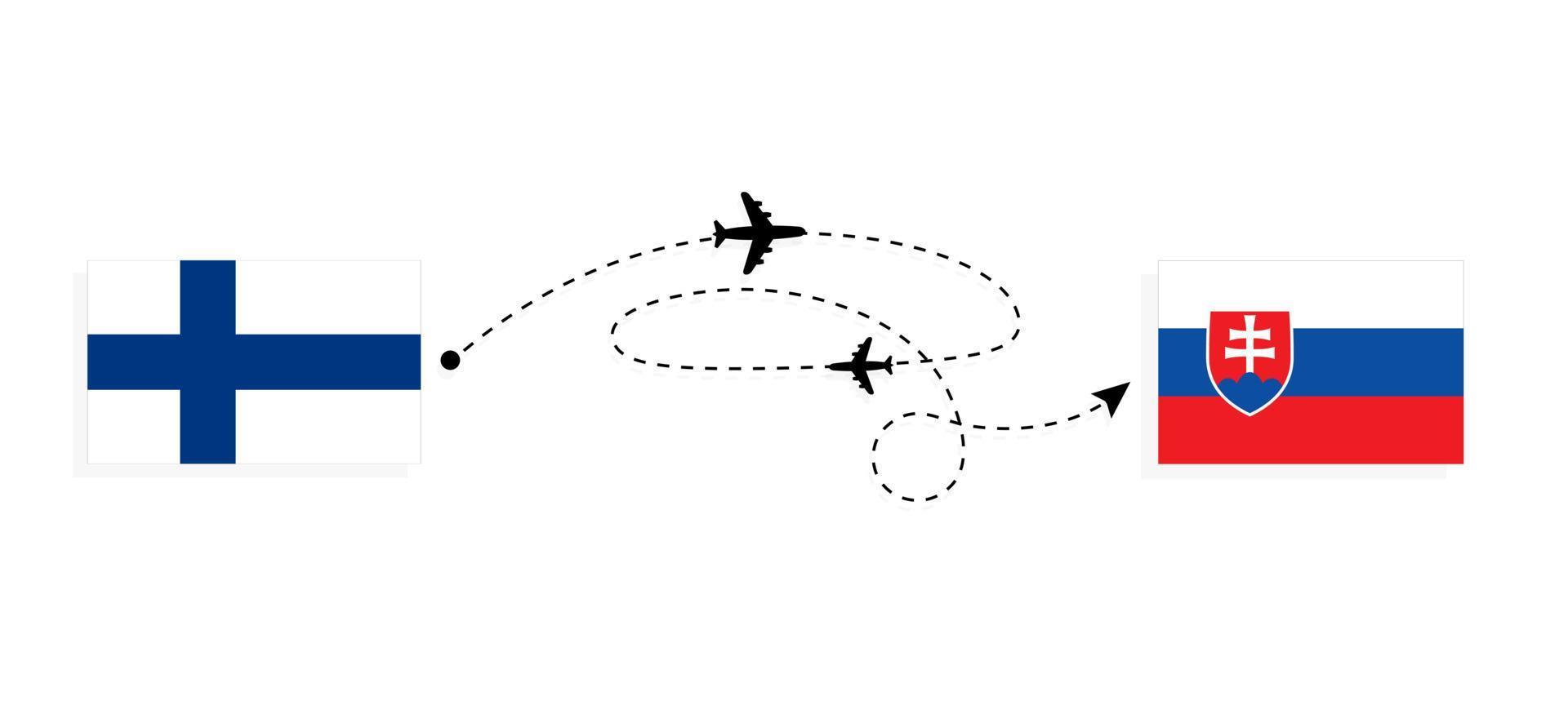 Flight and travel from Finland to Slovakia by passenger airplane Travel concept vector