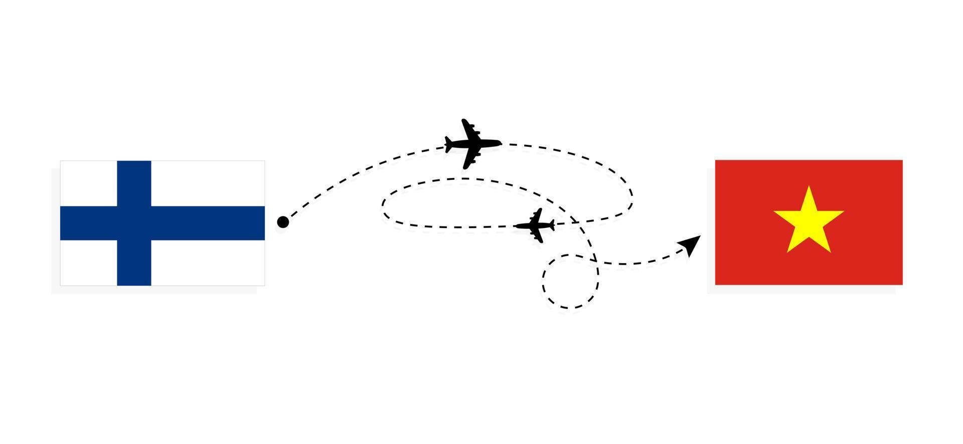 Flight and travel from Finland to Vietnam by passenger airplane Travel concept vector