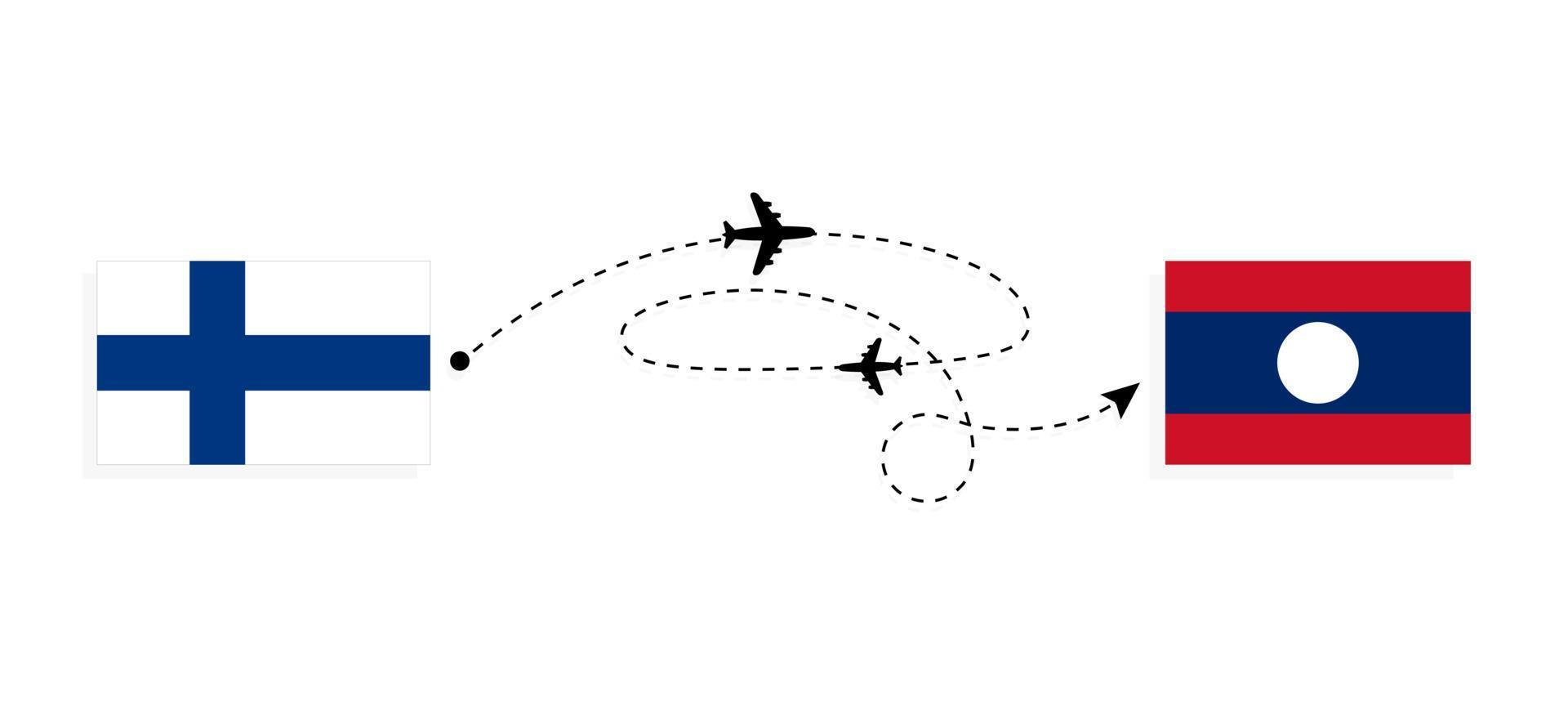 Flight and travel from Finland to Laos by passenger airplane Travel concept vector