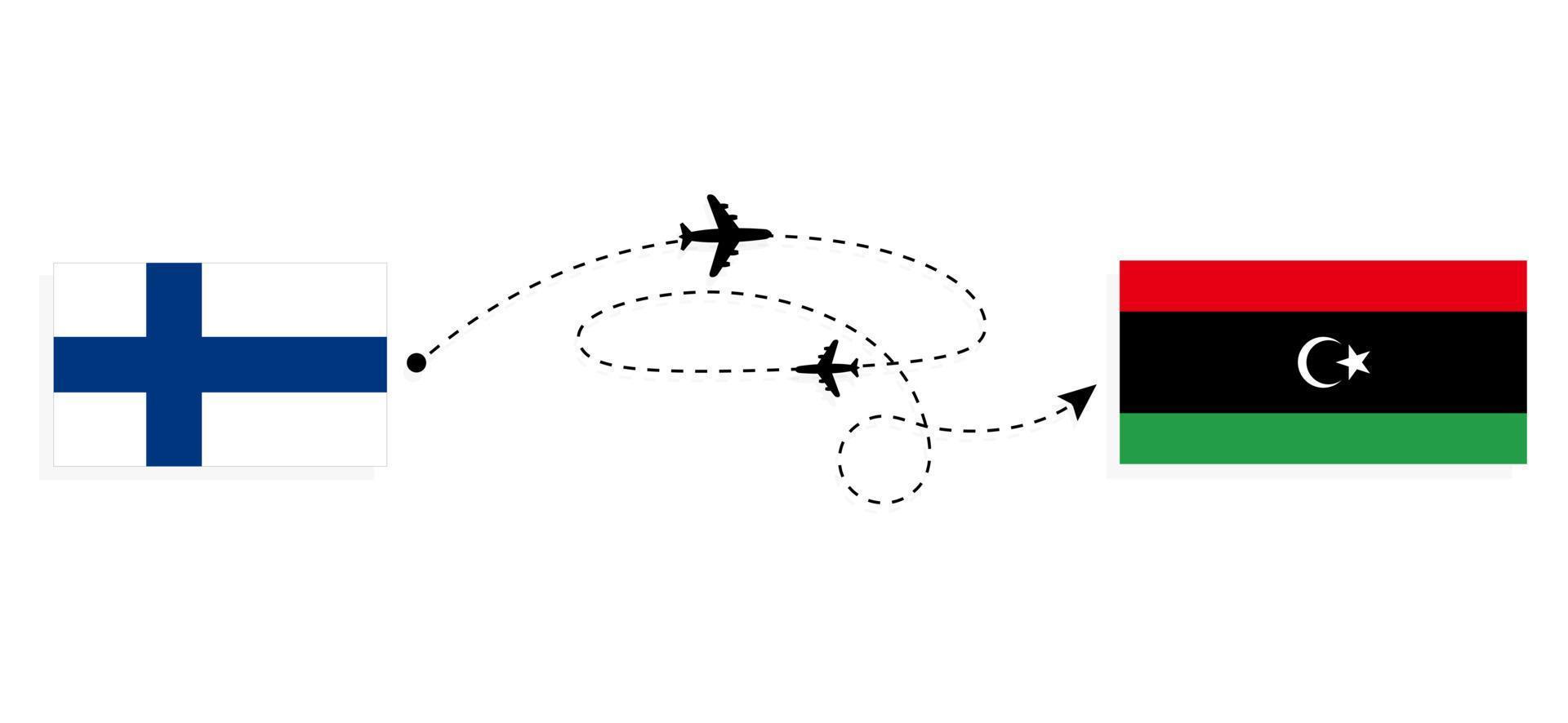 Flight and travel from Finland to Libya by passenger airplane Travel concept vector