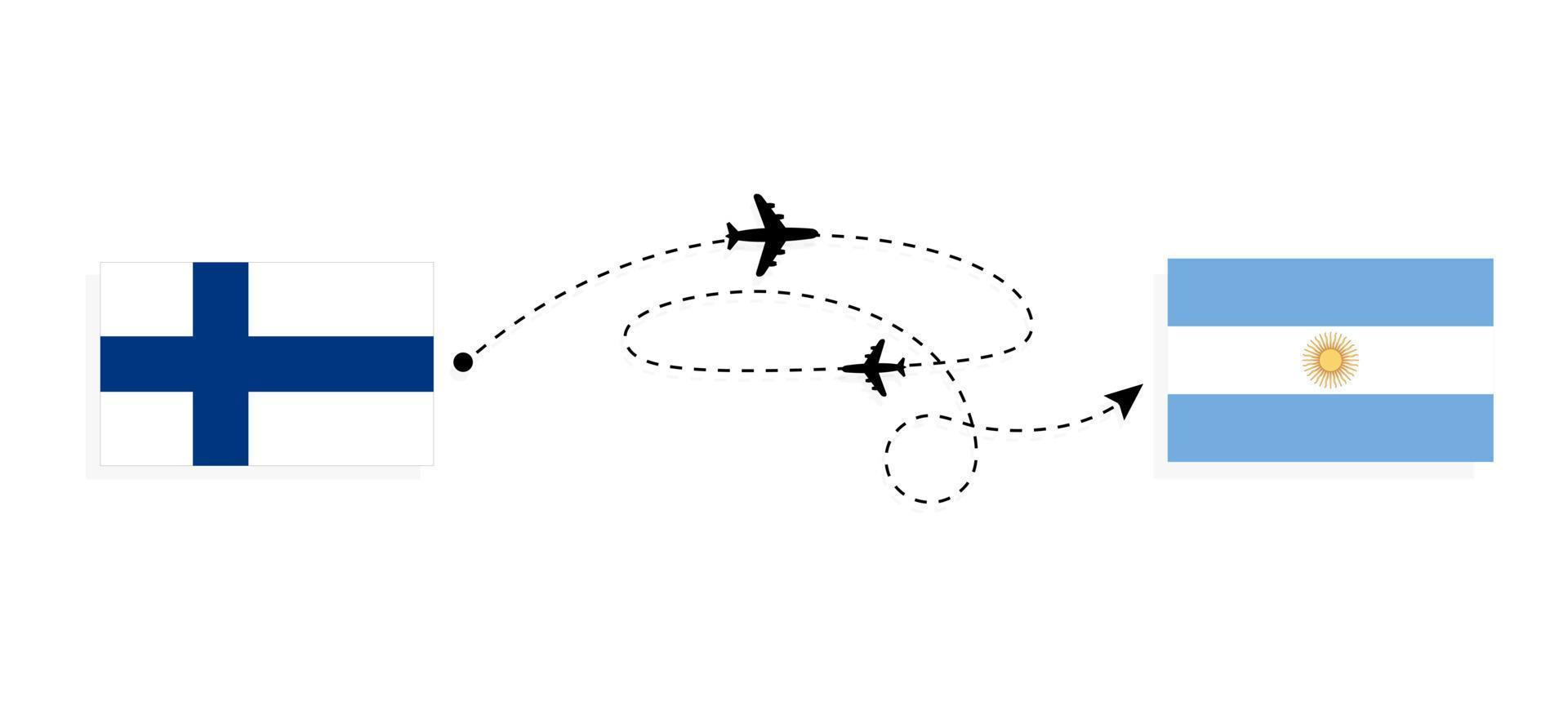 Flight and travel from Finland to Argentina by passenger airplane Travel concept vector