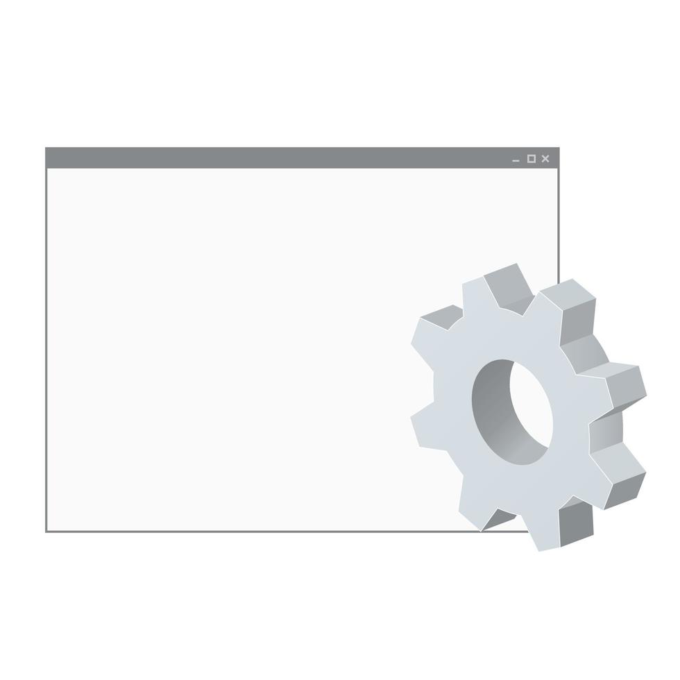 ventana del programa de computadora con icono de configuración de icono de engranaje o instrucción vector