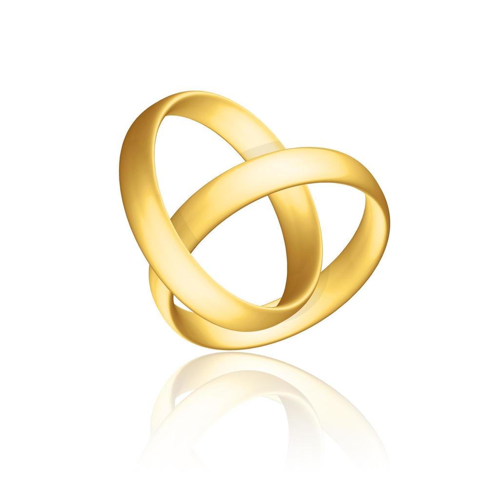 Golden realistic wedding rings with reflection Anniversary romantic surprise vector