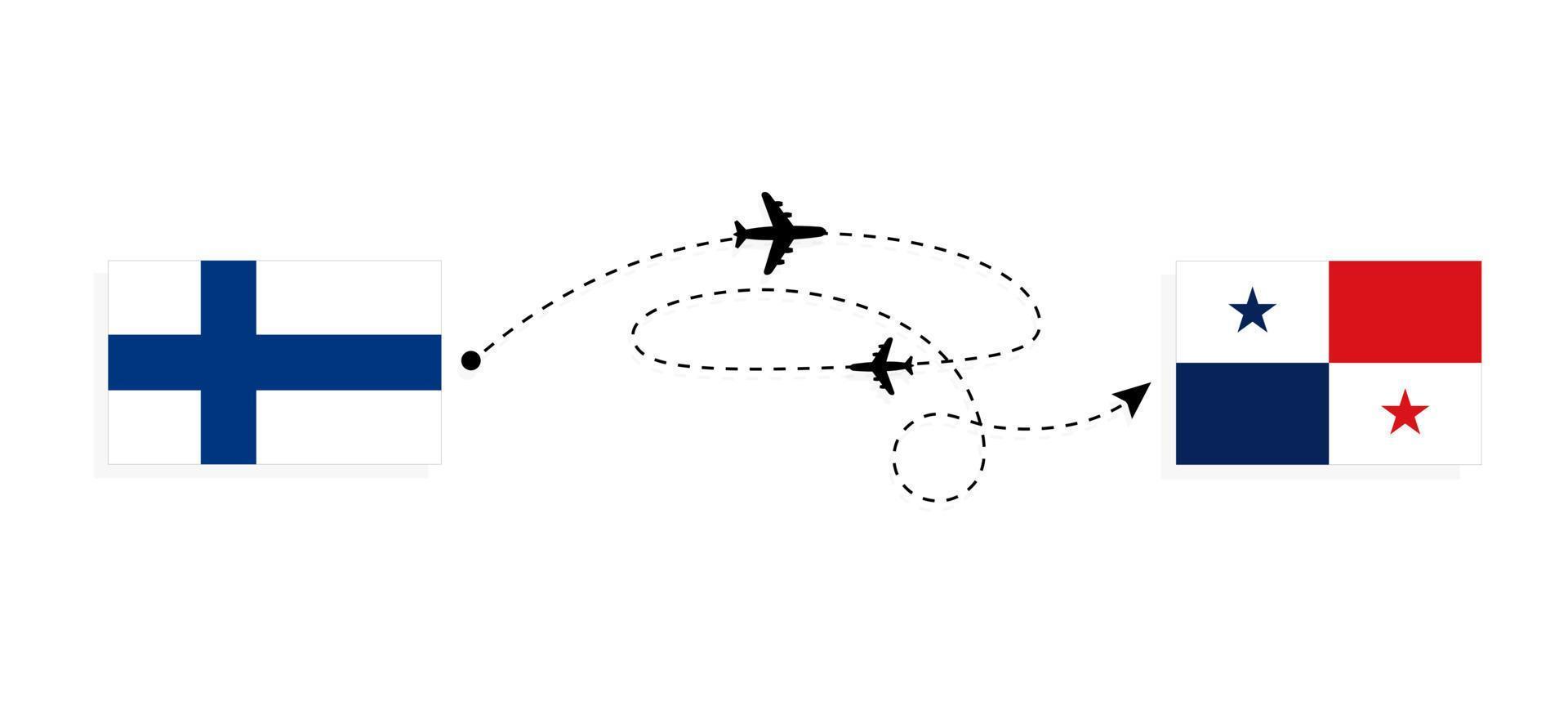 Flight and travel from Finland to Panama by passenger airplane Travel concept vector