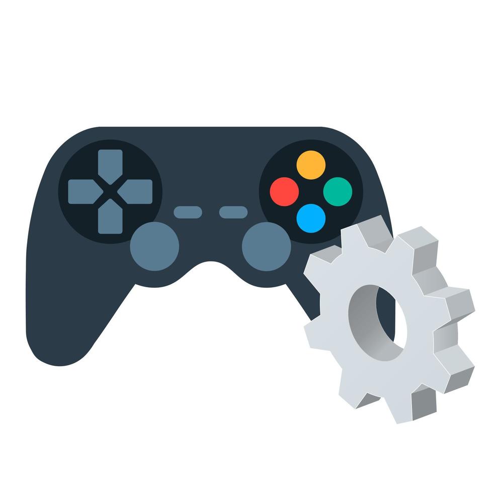 Gamepad or joystick icon with gear icon Settings icon or instruction vector