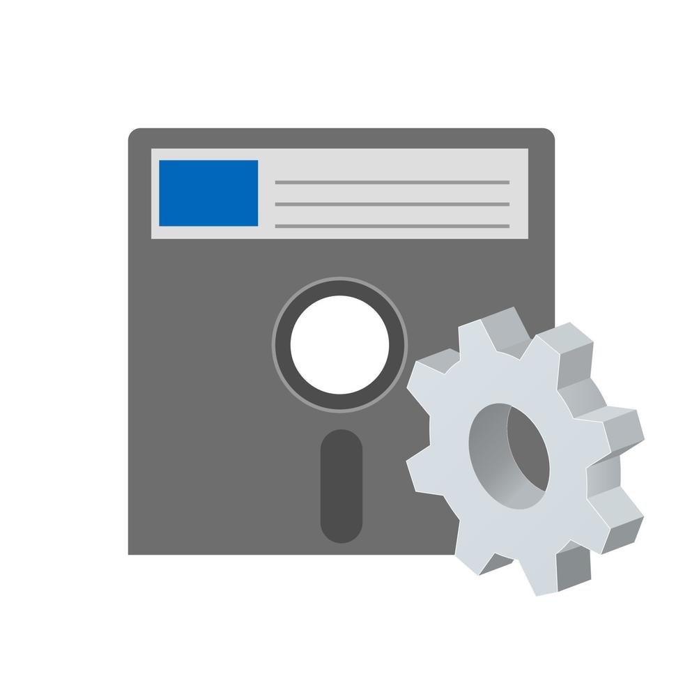 Simple floppy disk with gear icon Settings icon or instruction vector