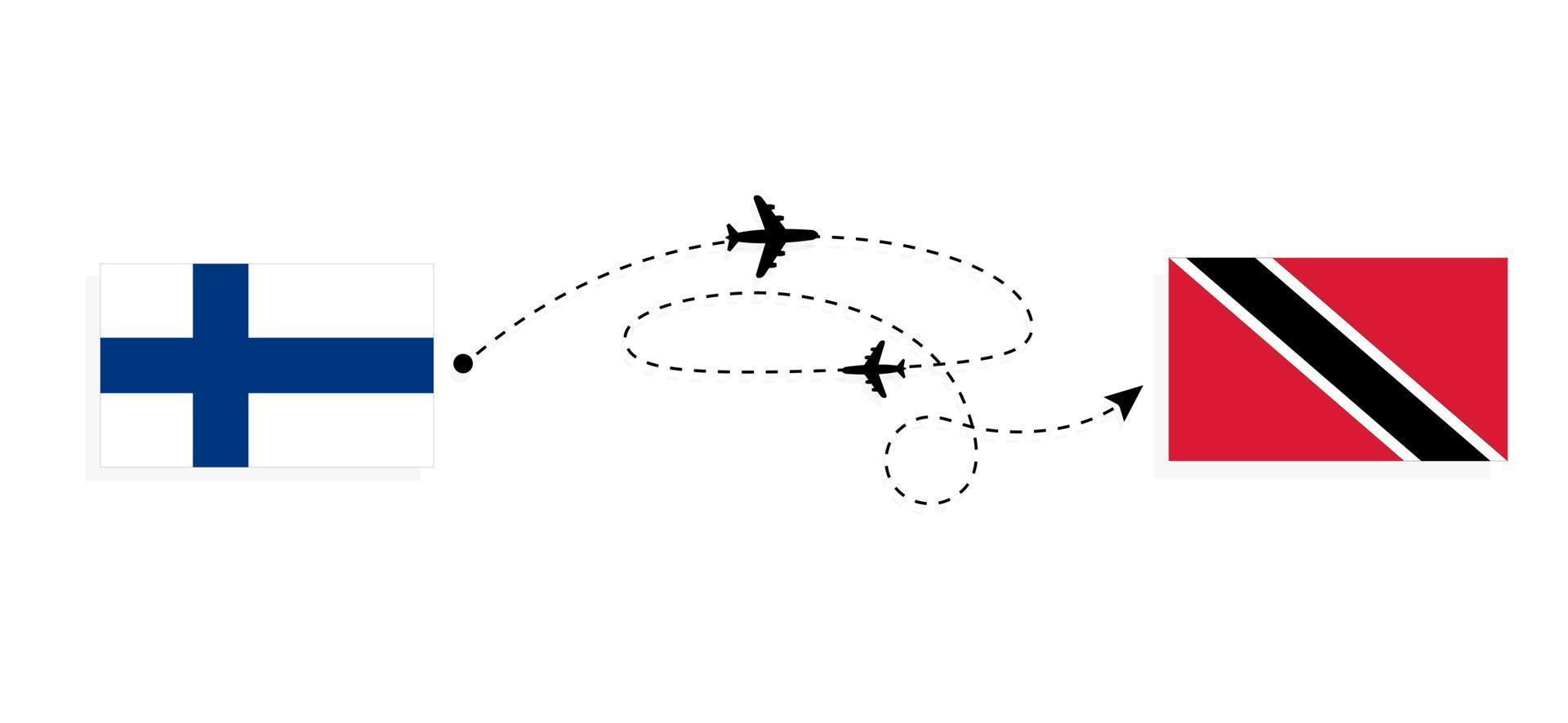 Flight and travel from Finland to Trinidad and Tobago by passenger airplane Travel concept vector