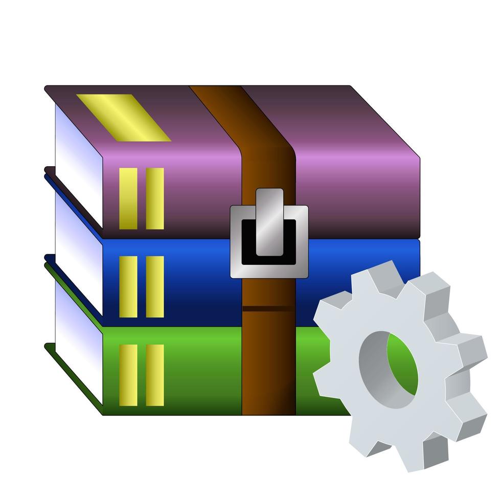 RAR or ZIP archive file with gear icon Settings icon or instruction vector