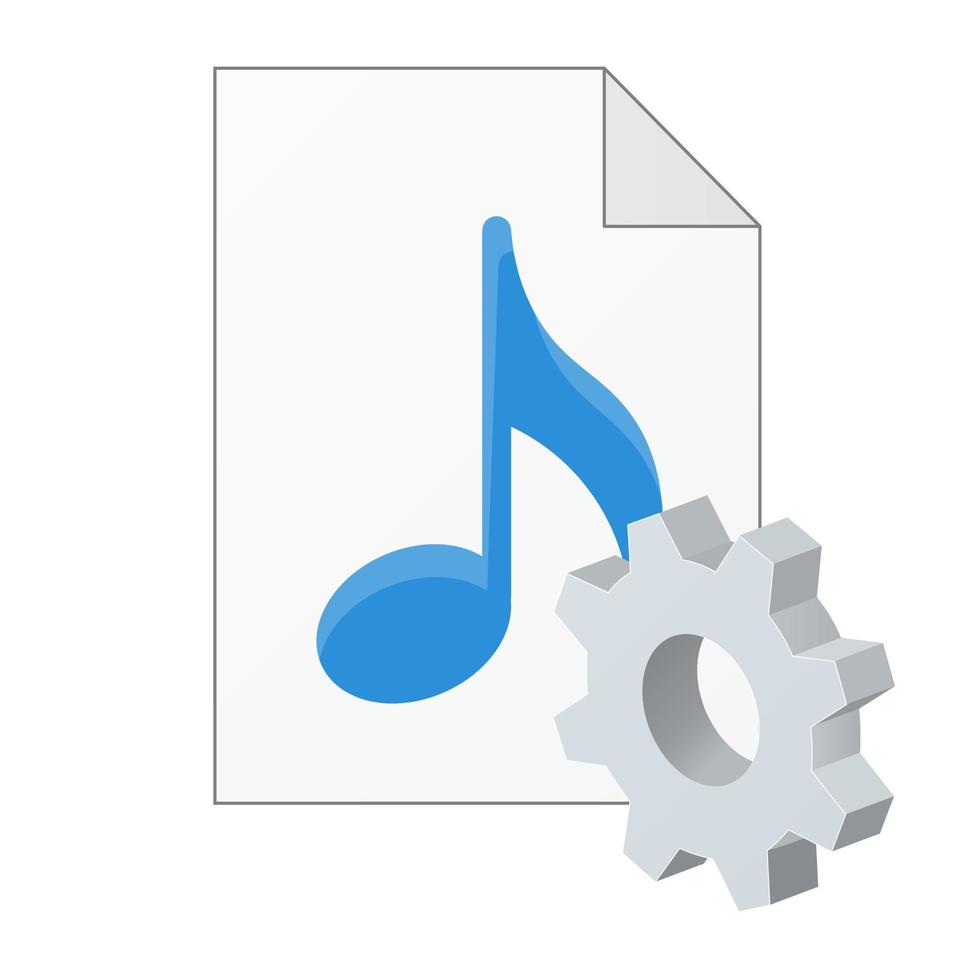 Modern flat music audio file with gear icon Settings icon or instruction vector
