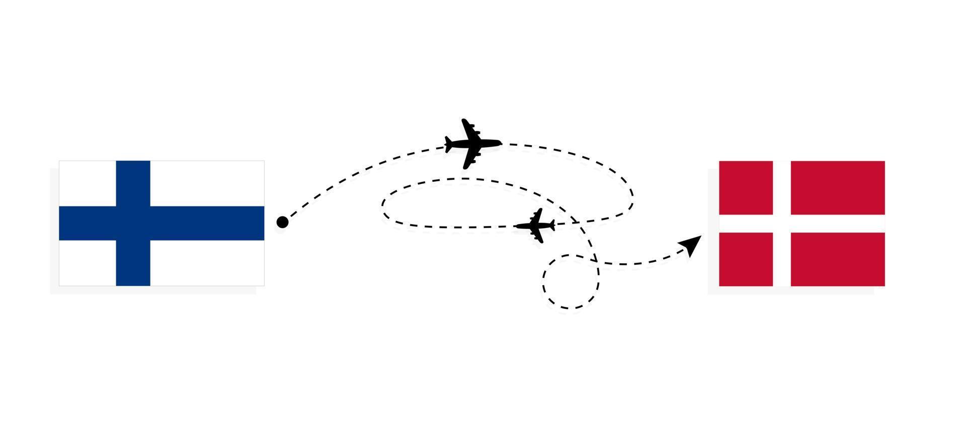 Flight and travel from Finland to Denmark by passenger airplane Travel concept vector