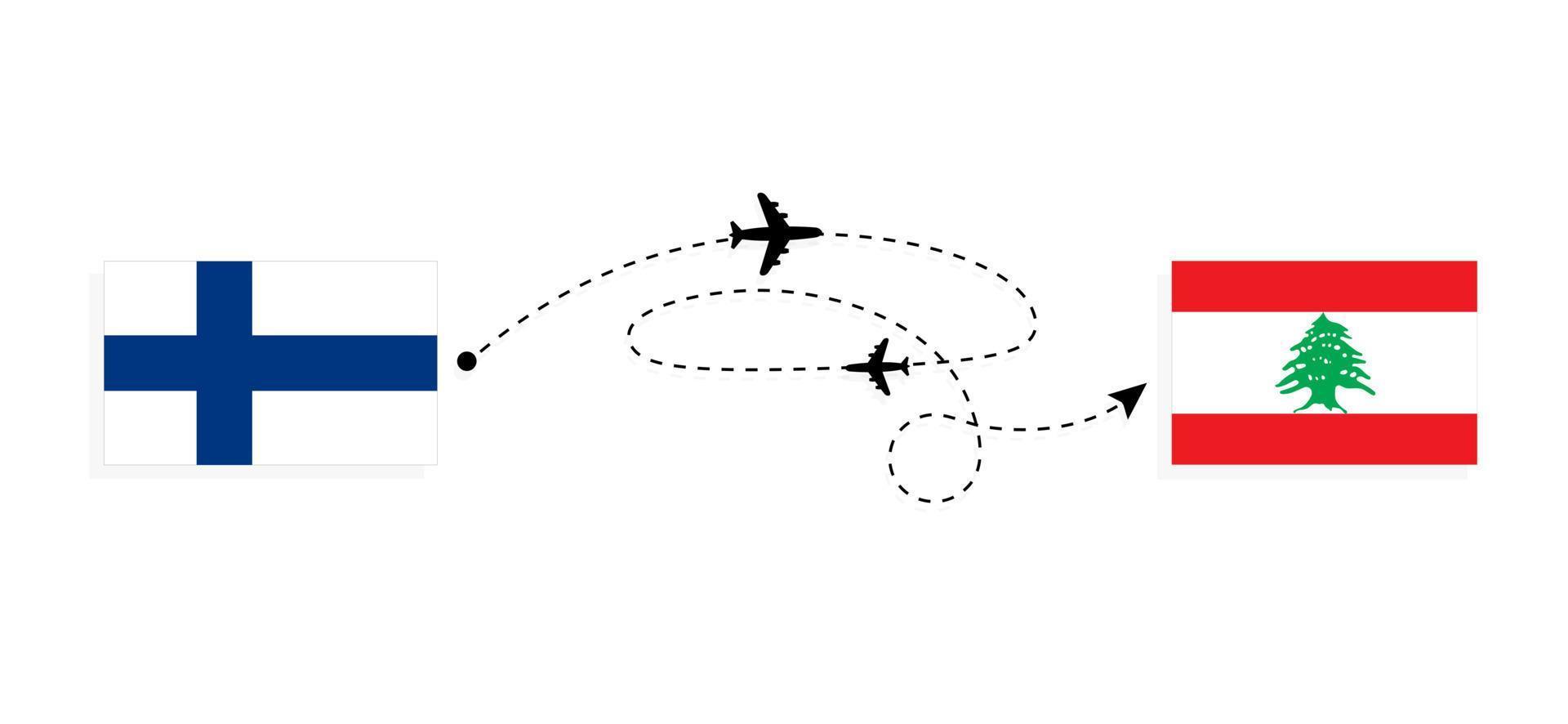 Flight and travel from Finland to Lebanon by passenger airplane Travel concept vector